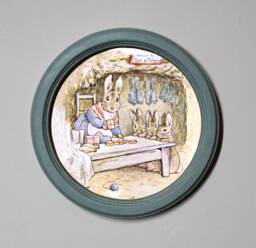 Beatrix Potter Round Wooden Framed Art Print Nursery Picture Wall Hanging Home Decor Plaque Mrs Rabbit's Shop Illustration Duck Egg - thumbnail 1