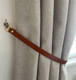 Handmade Tan Leather Curtain Tie Back - 3/4 Inch Wide, Choice Of Fixings