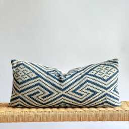 Indigo Neutral Tribal Hemp Hand Woven Natural Dye Color Lumbar Pillow Cover - thumbnail 1