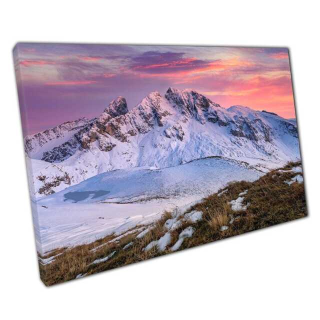 Calming Sunset Over Snowy Mountains Canvas Wall Art Print For Home Office Decor - image 1
