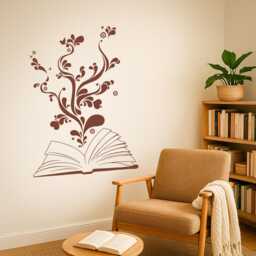 Book & Flower Wall Decal - Vinyl Reading Nook Decor For Bookworms 2345Di - thumbnail 2