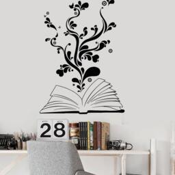 Book & Flower Wall Decal - Vinyl Reading Nook Decor For Bookworms 2345Di - thumbnail 4