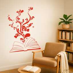 Book & Flower Wall Decal - Vinyl Reading Nook Decor For Bookworms 2345Di - thumbnail 1