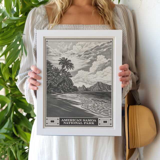 American Samoa National Park Lithograph Style Print - Vintage South Pacific Archival Matte Fine Art Print. Tutuila, Ofu, & Ta???? Beach Gift - image 1