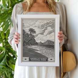 American Samoa National Park Lithograph Style Print - Vintage South Pacific Archival Matte Fine Art Print. Tutuila, Ofu, & Ta???? Beach Gift - thumbnail 1