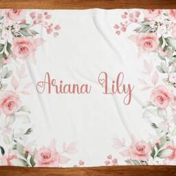 Baby Blanket With Name, Personalized Girl Blanket, Pink Floral Nursery Theme, Shower Gift Pds - thumbnail 3