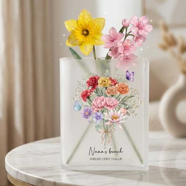 Personalized Family Birth Flower Book Vase With Hologram Flowers, Grandma's Bunch Flower, Mother's Day Gift For Mom, Bouquet - image 1