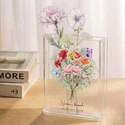 Personalized Family Birth Flower Book Vase With Hologram Flowers, Grandma's Bunch Flower, Mother's Day Gift For Mom, Bouquet - thumbnail 2