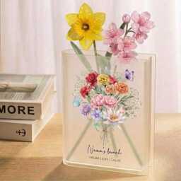 Personalized Family Birth Flower Book Vase With Hologram Flowers, Grandma's Bunch Flower, Mother's Day Gift For Mom, Bouquet - thumbnail 3