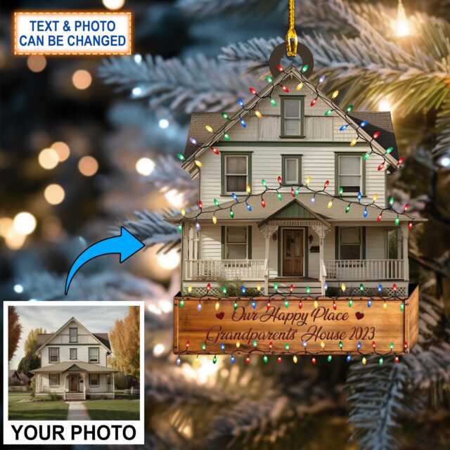 Custom Text & Picture Personalized Your Grandparents House Photo Christmas Tree Hanging Decor, Ornament, Flat 2D Ornament - image 1