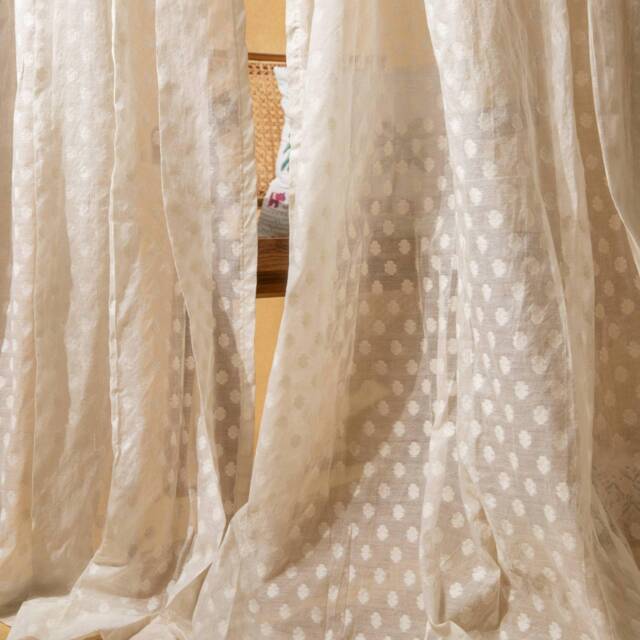 Off White Floral Handloom Curtain, Sheer Curtains For Living Room, Bedroom, Window Curtains, Door Indian Curtains - image 1