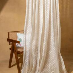 Off White Floral Handloom Curtain, Sheer Curtains For Living Room, Bedroom, Window Curtains, Door Indian Curtains - thumbnail 2