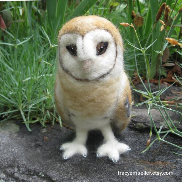 Mr. Barn Owl, Needle Felted Bird Sculpture - image 1