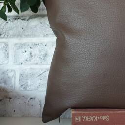 Color Block Linen Pillow Cover Faux Leather Strip, Scandinavian Decor - thumbnail 4