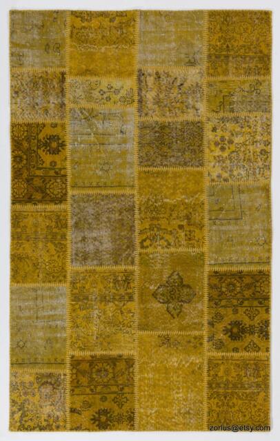 Yellow Handmade Turkish Patchwork Rug - image 1