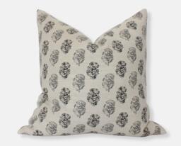 Cream Floral Pillow, Modern Designer Pillows, Charcoal Throw Block Print Pillow Cover, Gray -- Chara