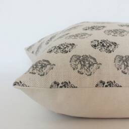 Cream Floral Pillow, Modern Designer Pillows, Charcoal Throw Block Print Pillow Cover, Gray -- Chara - thumbnail 3