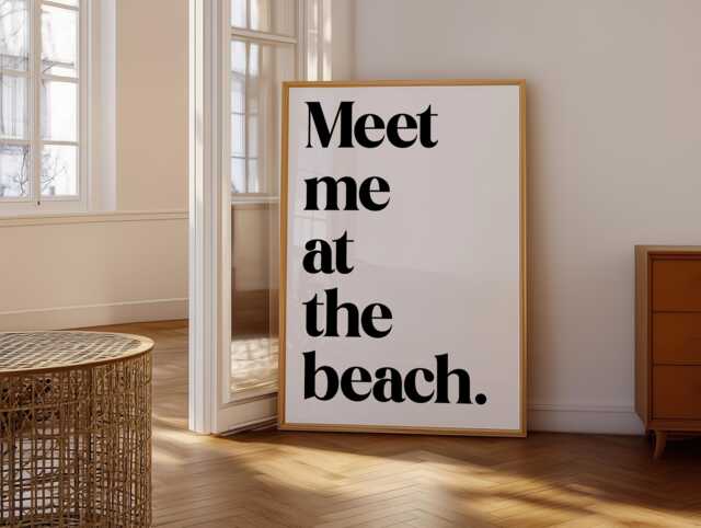 Meet Me At The Beach Print - Black & White Ocean Print, Wall Art, House Art Quote Prints, Surf - image 1