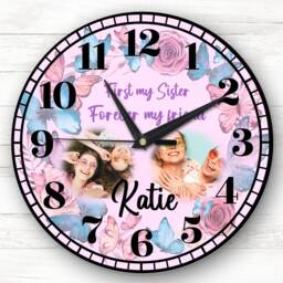 Sister Friend Butterfly Photo Gift Purple Custom Personalised Clock
