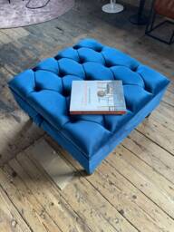 Handmade Blue Velvet Chesterfield Ottoman, Living Room Storage Coffee Table - thumbnail 1