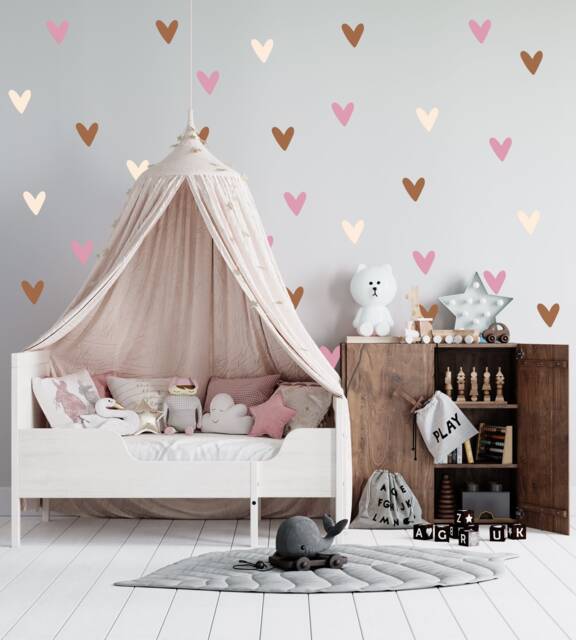 Multicoloured Hearts For Childrens Bedroom Decor, Vinyl Wall Art, Decal, Sticker, Removable, Decoration, Decor, Nursery, Childminders, Kids - image 1