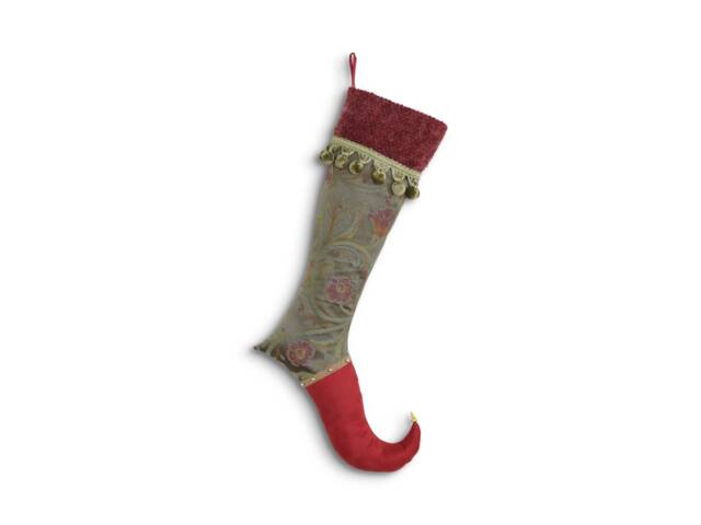 Handmade Jacquard Christmas Elf Stocking - Green, Red & Gold Holiday Decor - image 1