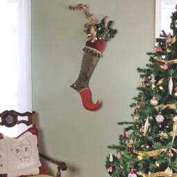 Handmade Jacquard Christmas Elf Stocking - Green, Red & Gold Holiday Decor - thumbnail 3