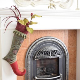 Handmade Jacquard Christmas Elf Stocking - Green, Red & Gold Holiday Decor - thumbnail 2