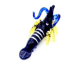 Hand Blown Glass Miniature Shrimp Prawn Little Animal Black Blue Yellow Figurine Statue Decoration Collectible Small Craft Painted Figure