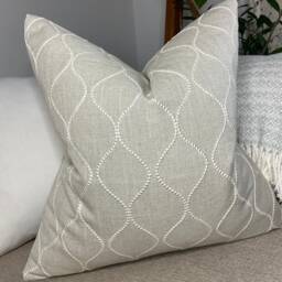 Ogee Embroidered Cushion Cover, Pillow Throw Pillow, Ellewood Knot John Lewis Furnishing Fabric, Natural