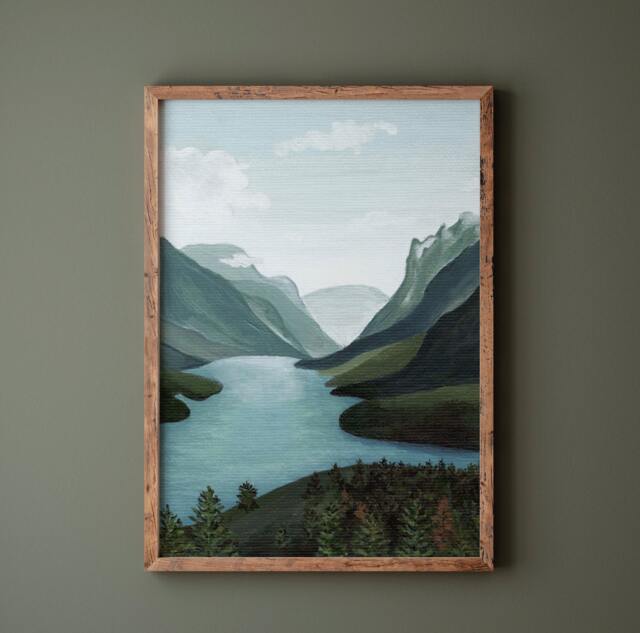 Waterton Lake Watercolor Print Mountain Landscape Art - image 1