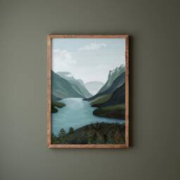 Waterton Lake Watercolor Print Mountain Landscape Art - thumbnail 2