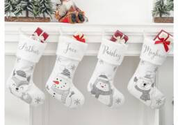 Personalized Christmas Stocking Grey & White Character, Family Matching - thumbnail 1