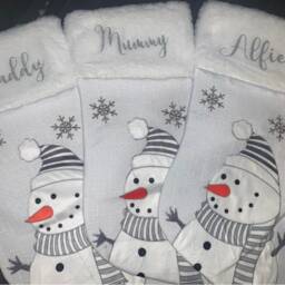 Personalized Christmas Stocking Grey & White Character, Family Matching - thumbnail 3