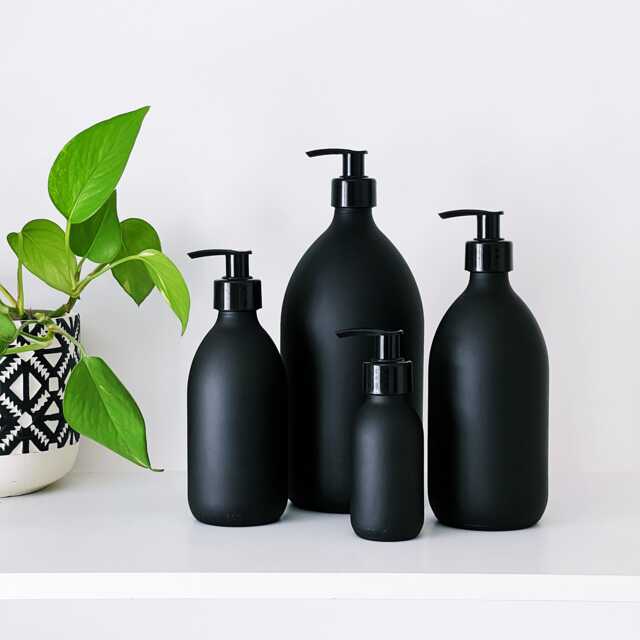 Matt Black Glass Soap Dispenser Bottle - Plastic Pump Choice Of Sizes Bathroom & Kitchen - image 1