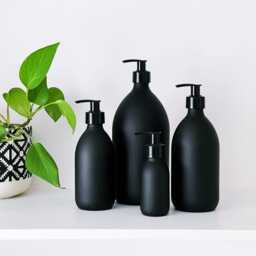 Matt Black Glass Soap Dispenser Bottle - Plastic Pump Choice Of Sizes Bathroom & Kitchen - thumbnail 1