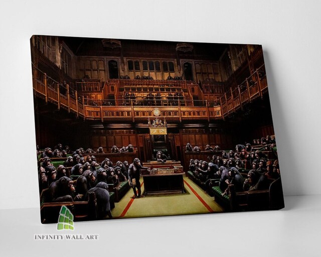 Banksy Chimps Monkeys Parliament Canvas Wall Art Print Picture Abstract Home Decor -C566 - image 1