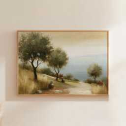Mediterranean Landscape Poster, Olive Tree Paper Wall Art - thumbnail 1
