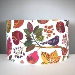 Scandinavian Bird Fabric Lampshade, Gold Lining Option, 30cm To 45cm ?? Woodland Forest Tree Leaf Drum Ceiling Funky Purple Pink Green - thumbnail 2