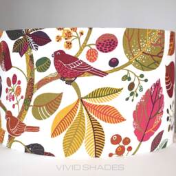 Scandinavian Bird Fabric Lampshade, Gold Lining Option, 30cm To 45cm ?? Woodland Forest Tree Leaf Drum Ceiling Funky Purple Pink Green - thumbnail 3