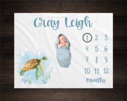 Under The Sea Baby Milestone Blanket, Animals Shower Gift, Keepsake Life Nursery
