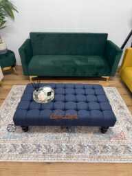 Cube Navy Faux Wool Chesterfield Footstool Luxury Coffee Table Bench