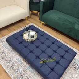 Cube Navy Faux Wool Chesterfield Footstool Luxury Coffee Table Bench - thumbnail 2