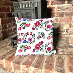 1280. Folk Flowers 100% Cotton Cushion Cover, Various Sizes - thumbnail 1