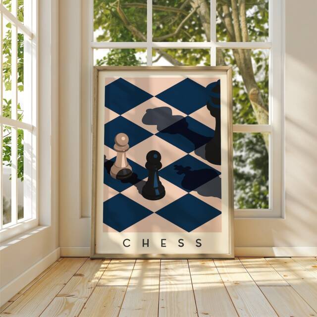Chess Art Print - Minimalist Strategy Game Poster Bold Geometric Wall - image 1