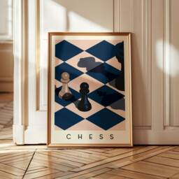 Chess Art Print - Minimalist Strategy Game Poster Bold Geometric Wall - thumbnail 3