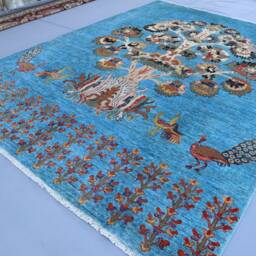 7x10 Blue Pictorial Rug, Afghan Veg Dyes Hand Knotted Wool Area Rug, One Of A Kind Tree Life Bohemian Home Decor, Living Room Carpet - thumbnail 2