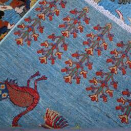 7x10 Blue Pictorial Rug, Afghan Veg Dyes Hand Knotted Wool Area Rug, One Of A Kind Tree Life Bohemian Home Decor, Living Room Carpet - thumbnail 4