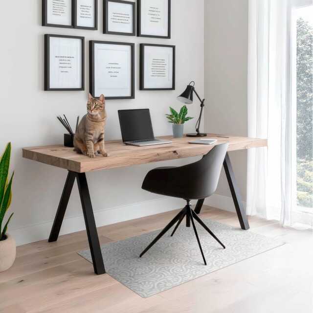 Geometric Retro Pattern Office Chair Floor Protector, Gray Desk Mat, Vinyl Gaming Mat - image 1