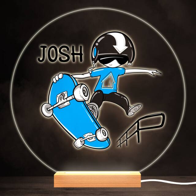 Skateboarding Skateboard Boy Blue Round Personalised Gift Lamp Night Light - Bedroom - image 1